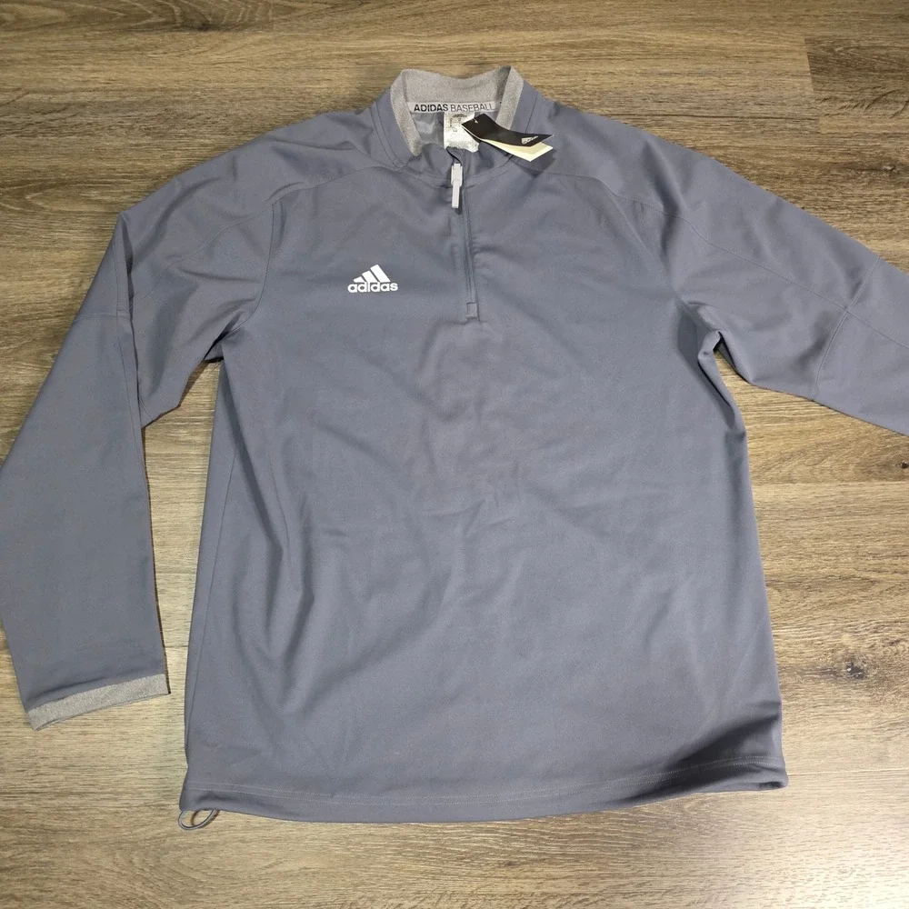 Adidas Mens Medium‎ Baseball Quarter Zip Pullover Grey Bungee Hem Athletic Top